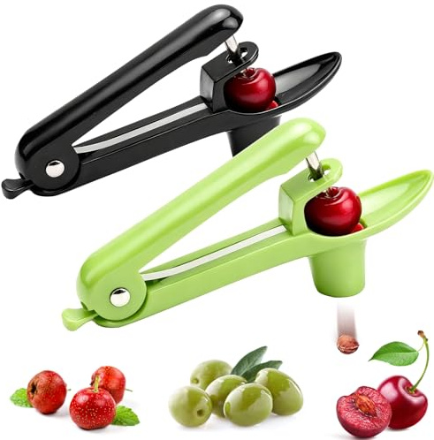 Dénoyauteur de cerises - Dénoyauteur de cerises et prunes - Dénoyauteur manuel pour fruits, cerises, baies de fruits, vert et noir