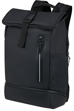 American Tourister Urban Tide - Rolltop Laptop Rucksack 15.6, Wasserabweisender Business & Reise Rucksack mit Schuh-/Kleiderfach, für Büro, Schule & Uni - Schwarz