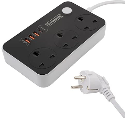 Uk To Egypt European Travel Adapter Plug 3 Sockets to Portugal Greece Italy Turkey Mains Switched Earthed Extension Usb Usbc Ports