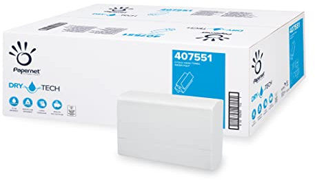 Papernet Dry Tech - Asciugamano Piegato a Z 407551, 130 Servizi per Clip, in Pura Cellulosa, con Elevata Capacità di Assorbimento e Resistenza, 2 Veli, Dimensioni Piegato 20,3x8 cm