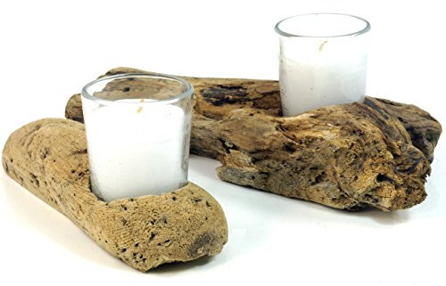 GURU SHOP Kerzenleuchter Treibholz mit Kerzenglas, Braun, 9x10x12 cm