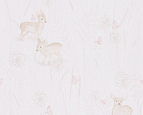 Livingwalls Tapete Lovely Friends Papiertapete Kindertapete 10,05 m x 0,53 m creme rosa weiß 303333