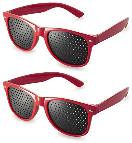 Ganzoo lot de 2 lunettes sténopéïques à grille, lunettes à trous pour repos des yeux et entraînement du regard, branches pliables, modèle forme B, couleur rouge, set double