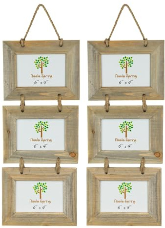 Nicola Spring Bilderrahmen zum Aufhängen für 3 Bilder - passend für Fotogröße 15 x 10 cm (6 x 4 Zoll) - 2 Stück - Bilderrahmen aus rustikalem Naturholz zur Wandmontage im Querformat
