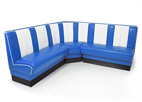 möbelland24 American Diner Eckbank blau Set Viber 2X Sitzbank 122cm + Eckbank 78x78cm Retro