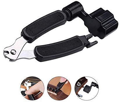 Mirrwin Saitenschneider Saiten-Pin-Abzieher Gitarren-Saitenkurbel 3-in-1 Saitenkurbel Reparatur Multitool Funktionelle für Gitarre Gitarre Elektrisch Ukulele Mandoline Rostfreier Stahl(schwarz)