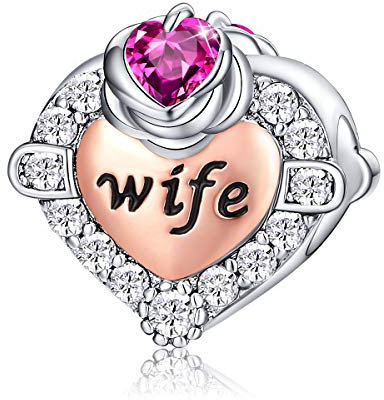 FOREVER QUEEN Juli Geburtsstein Ehefrau Charm Bead für Armband 925 Sterling Silber Liebe Herz Ehefrau Charms Anhängerfür Armband, Beste Geburtstagsgeschenk für Ehefrau mit Schmuckschatulle
