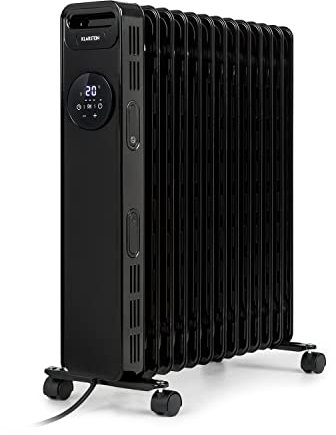 Klarstein Radiateur à Bain d'Huile Mobile, pour la Maison à Faible Consommation d'Energie et Silencieux, 2.5kw, Chauffage d'Appoint Electrique avec Thermostat, Portable