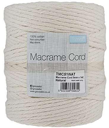 Trimits Natural Crafting Cotton Twisted Macramé Cord, 5mm x 140m