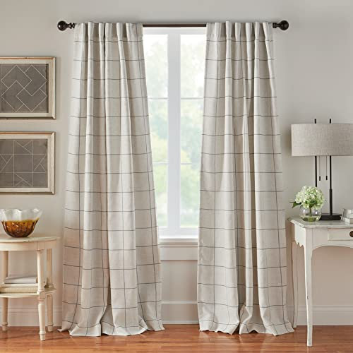 Elrene Home Fashions Rideau de fenêtre occultant à Carreaux pour Salon, Chambre à Coucher, Salle à Manger, Lin, Gris, 132,1 x 241,3 cm (l x L)