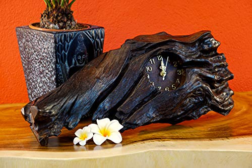 Kinaree Teak Wurzelholz Uhr - 18cm Tischuhr - Standuhr aus Teak - Kaminuhr aus Wurzelholz