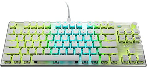 Roccat Vulcan TKL Pro PC USB-C Gaming Keyboard, Linear Optical Titan Switch, AIMO RGB Lighting, Tenkeyless Mechanical Feel Speed Keystroke, Low Profile Ergonomic Design for Wrist Rest Support, White