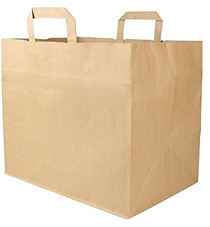GREENBOX Papiertragetaschen mit Flachhenkel 80gsm 32x22x27cm I feste Papier Tüten Kraftpapier Belastbarkeit 5-7 kg I Papierbeutel XXL I Papiertüten mit Blockboden I braune Papiertaschen 25 Stück