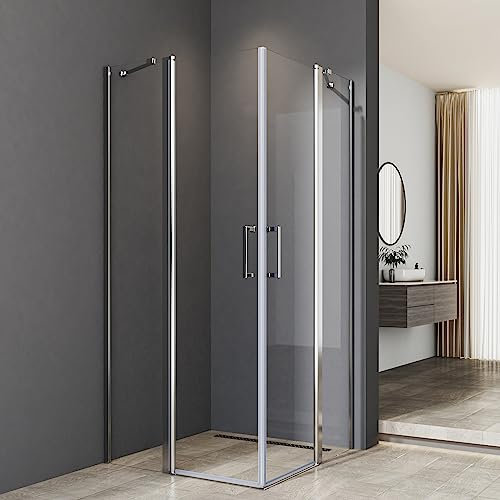 Boromal Duschkabine Eckeinstieg 80x80cm Pendeltür 6mm NANO ESG Glas Drehtür Duschabtrennung Duschwand mit 2 Stabilisierungsstange Höhe 185cm