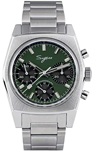 Sugess S419GSS Chrono Heritage Grün Zifferblatt x 316l Stahl Mechanische Herrenuhr Möwe 1963, silber