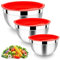 HaWare Mixing Bowl, Stainless Steel Salad Bowl, Set of 3 with Airtight Lid, Perfect for Baking/Cooking/Preparation, Stackable and Dishwasher Safe, 4.5 L / 2.7 L / 1.5 L - Red