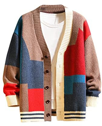 GURUNVANI Cardigan Sweater for Men Knitted Long Sleeve Sweaters with Buttons