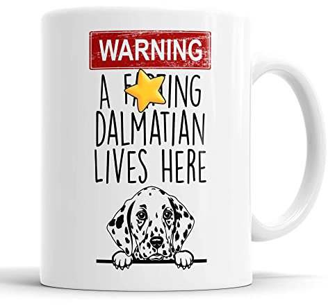 Dalmatiner-Tasse | Warning A Lives Here lustiges unhöfliches Geschenk | Hundebecher zum Geburtstag Weihnachten | Freund, Mama, Tante, Schwester, Papa, Onkel, Bruder Keramiktasse