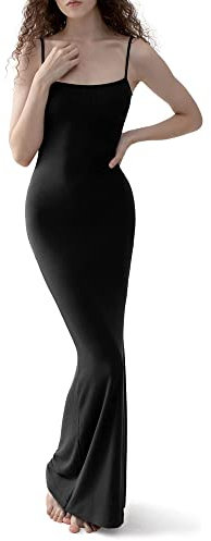 TOFBS Donna Spaghetti Strap Senza Maniche Vestito Aderente Casual Vestito Lunghi Sexy Senza Schienale Bodycon Maxi Vestito Club Abito da Festa Abito da Cocktail Vestito Donna Estiva (Nero,M)