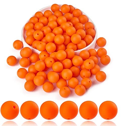 BEEFLYING 100 Pieces Silicone Beads Round Rubber Bead 15MM Loose Spacer Beads for DIY Supplies Jewelry Keychain Making (Orange)