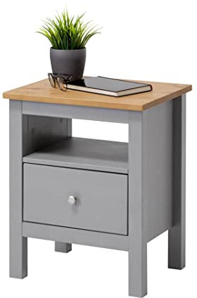 hagge home Skandinavisch Holz Beistelltisch Nachttisch Holztisch Wohnzimmertisch Schlafzimmertisch 45x37 cm Höhe 55 cm Grau Braun