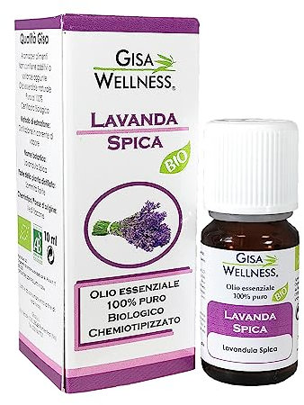 Gisa Wellness - LAVANDA SPICA - Olio Essenziale Bio - 100% Puro e Naturale - [10ml] - Alimentare - Aromaterapia - Cura della Persona - Benessere - Made in Italy