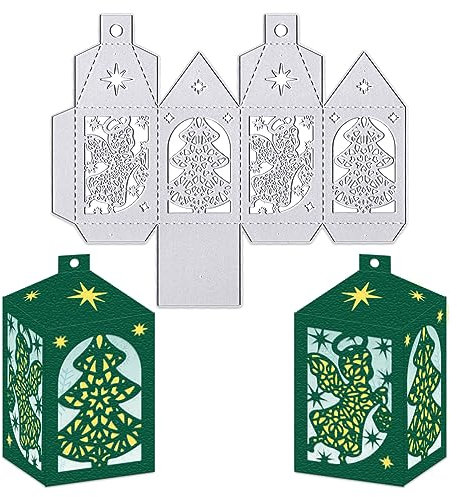 ALIBBON Weihnachtsbox-Stanzformen für Kartenherstellung, Weihnachtsbaum-Engel-Box, Stanzschablonen, Metallvorlagenformen, Weihnachts-Süßigkeitenbox-Stanzformen zum Basteln, Basteln, Fotoalbum,