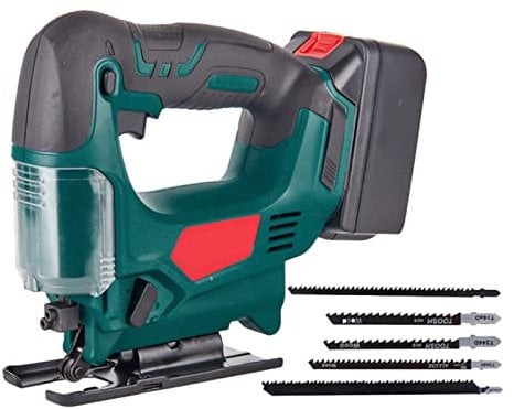 Cordless Jig Saw, Power Tools Jigsaw Kit, 20V Jigsaw with 2 Battery, 4 Orbital Sets, ±45° Bevel Cutting Angle, 10Pcs Blades for Woodworking, Cut Wood and Metals Easily