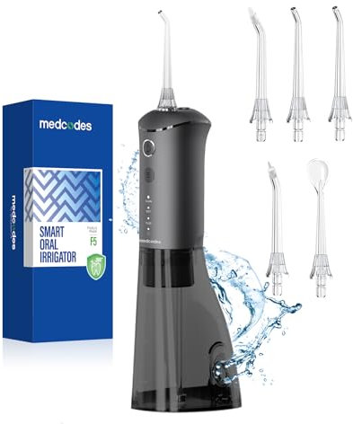 Medcodes Munddusche Kabellos Elektrischer Zahnreiniger - Cordless Water Flosser, Oral Irrigator 3 Modi 300ML mit 5 Tipps, wiederaufladbare IPX7 Wasserdichtes Wasser Dental Picks für Home Travel