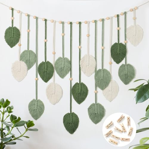 Betylifoy Makramee Wandbehang Wandteppich Groß Boho Deko Makramee Blätter Wandteppich Gewebtes Wandbehang Dekor für Schlafzimmer Wohnzimmer Kinderzimmer (Grün)