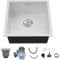 Warmiehomy Kitchen Sink 304 Stainless Steel Sink 44x44x21cm Single Bowl Sinks with Drainer Kit Undermount and Topmount Small Sinks for Kitchen, Bar, Campervan