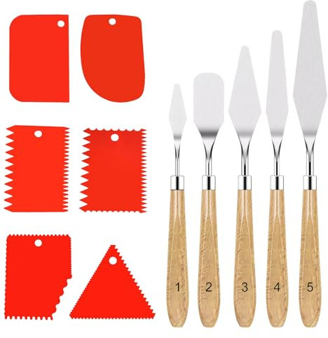 11 Stück Palettenmesser Set 5 Palette Messer 6 Abstreifermesser mit Zahnspachtel Malmesser für Ölgemälde Felsmalerei Aquarell Gouache