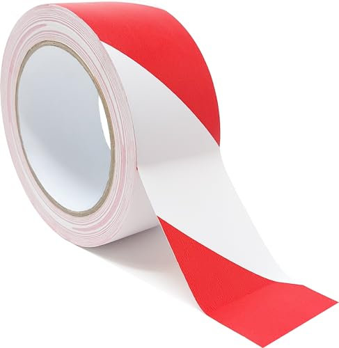 ArmaKit Hazard Tape | 50mm wide (2) x 33m Length (Red/White) - High Visibility White and Red Diagonal Striped. Indoor/Outdoor All-Weather; Carpet, Tile, Wood, Stone, Concrete, Metal