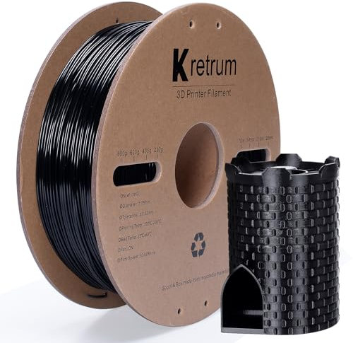 Kretrum PLA 3D Drucker Filament, 3D Druck Filament, Blaues Maßgenauigkeit +/- 0.02mm, 1kg Spule 2.2lbs PLA 1.75 mm Filament passend für die meisten FDM 3D Drucker Schwarz