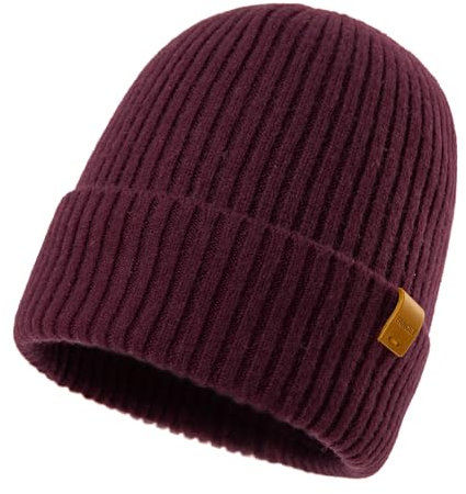 Fancet TOP-EX Warme Beanie-Mütze aus 100% Merinowolle mit Fleecefutter für Herren und Damen - Wintermütze für Laufen und Golf, Strickmütze, Wollmützer Rot