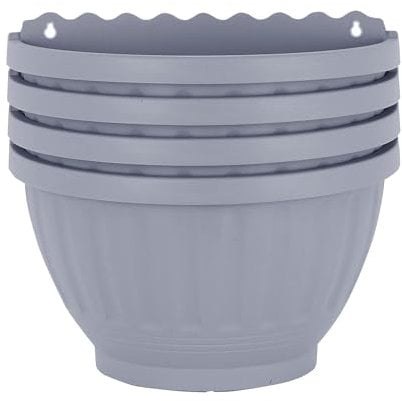 3.75 Litre Etruscan 'SOFT GREY' Wall Mounted Planters Plant Pots Half Moon Shape Garden Living Outdoor Plant Flower Basket for Kitchen Herbs Balcony Railing Shelf, 30.5cm x14.5cm x20cm (Set of 4)