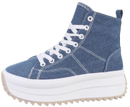 Ital Design Damenschuhe Freizeitschuhe Sneakers High, LT230-3-, Textil, Blau Weiß, Gr. 40