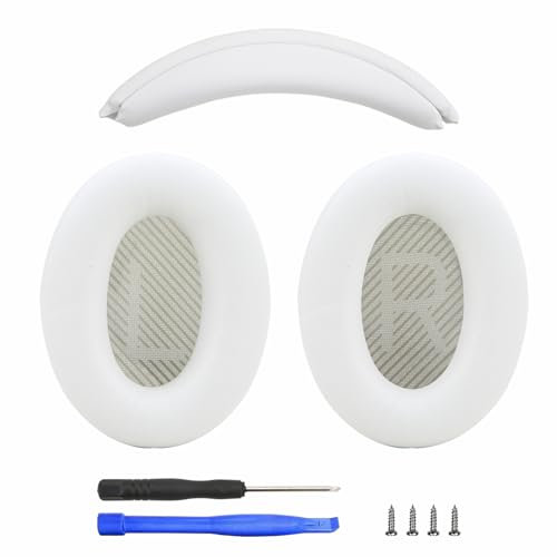 Ohrpolster und Kopfbügel für Bose QC45 QC35, Ersatz-Kopfband-Pad, Reparaturteil mit Protein-Leder und Memory-Schaum (weiß)