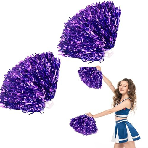 Cheerleader Pompons Handblumen, 2 Stück Cheerleading Pompons, Metallfolie Cheerleading Pom Poms, Cheer Poms mit Griff, für Ballspiele, Tänze, WM-Fußballfans Jubeln Kinder Erwachsene