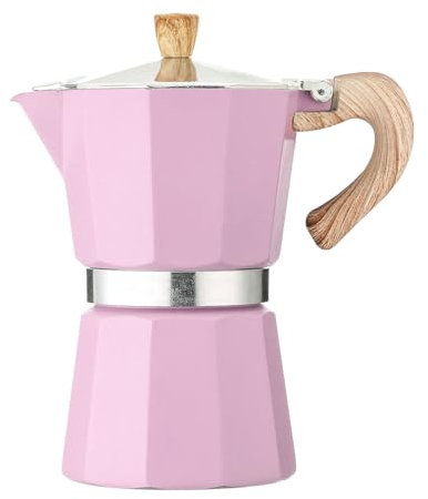 Nchdewui Mokkakannen für 6 Tassen, Herdplatten-Espressomaschine, Espressokocher Mit Holzgriff, Macht Italienischen Kaffee, Geeignet für Alle Herdarten (pink)