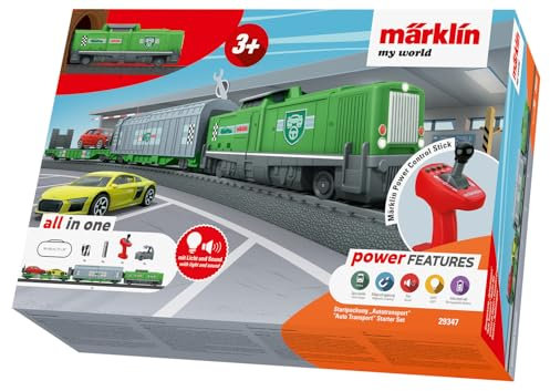 Märklin My World - 29347 Startpackung Autotransport – Lokomotive mit Waggons & Autos – Licht, Sound, Funkfernsteuerung – Modellbahn Starterset – ab 3 Jahre – Spur H0 1:87