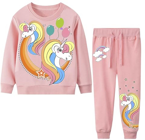 FILOWA Chándal Conjunto Niñas Algodon Deporte Completo, 5-6 Años, Rosa