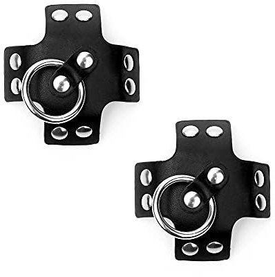 ARZOM Sexy Nippelpad Pastie Schwarz, Nippel Pasty Aufkleber mit Ring und Nieten, 7,5 x 7,5 cm, aus PU-Leder (Schwarz)