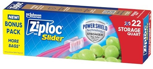 Ziploc Quart Food Storage Slider Bags, Power Shield Technology for More Durability, 22 Count