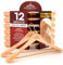 12 Grucce in Legno Naturale Appendiabiti per Giacche Camicie Vestiti Abiti - Spalla Larga RealGruccia con Barra porta Pantaloni e Gancio Girevole 360° - Profilo Smussato e Finitura Lucida - 24x45cm