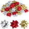 Wilhelm Sell® 60x Geschenkschleife selbstklebend - 5 x 2 cm Bunte Schleifen für Geschenke - dekorative Fertigschleifen für Weihnachten, Geburtstage und Hochzeiten (rot/goldfarben/silberfarben)