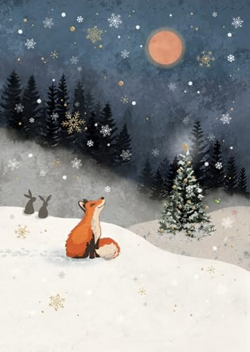 Bug Art Christmas Cards Pack of 8 - Christmas Cards with Fox and Moon Design and Special Finish - Eco-Friendly Xmas Cards Multipack with Envelopes
