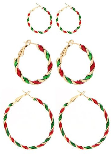 TOFBS Ohrringe für Damen Weihnachten Trend Elegante 3 Paar Legierung Bunte Spiralförmige Geometrische Creolen für Mädchen Festliche Perfekt Geschenk