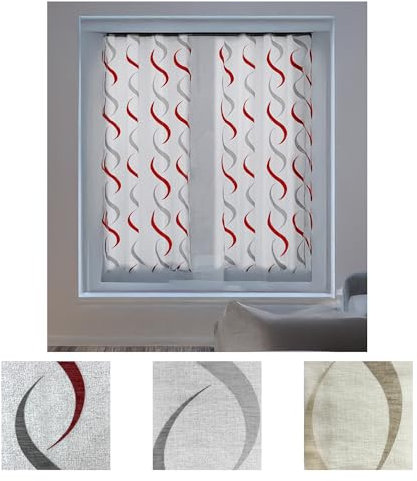 Home Tresor - Coppia Tendina a Vetro Moderna per Interni Tende a Righe Finestra e Portafinestra Cucina Camera Salotto Onde Colorate Debora - 2 Pannelli 80 x 150 cm. Rosso