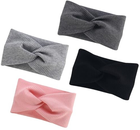 Jinsion 4er-Pack Damen Stirnbänder, Baumwolle, Haarband mit Knoten, Breit, Elastisch, für Yoga, Laufen, Fitness